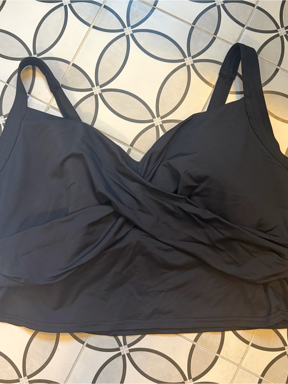 Lands' End Solid Black Swim Top with Twist Detail